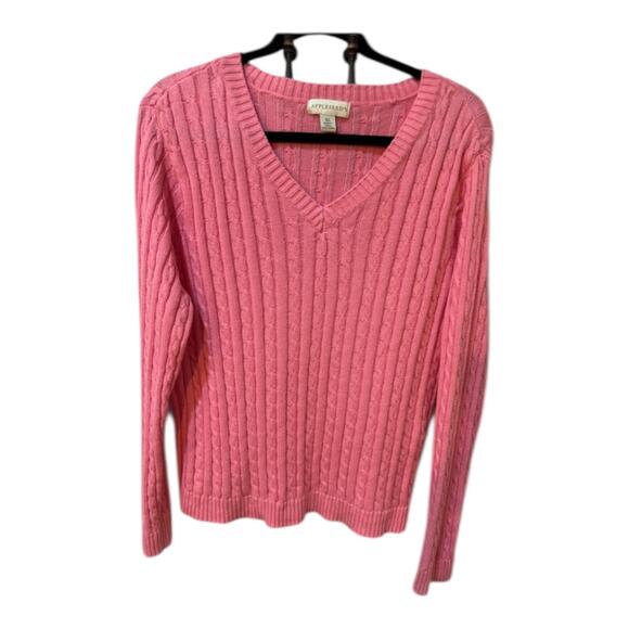 Appleseed Pink Cable Knit Cotton Sweater – Women’s XL | Cozy Soft Pullover - Picture 2 of 8